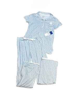 Tahari NWT Light Blue Striped Daisy Womens Pajama Set - Short Sleeve Top & Pants